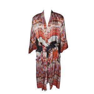 FIVESTORY NY MULTICOLOR ELEPHANT MOTIF 100% SILK ROBE MID-LENGTH OS NWT